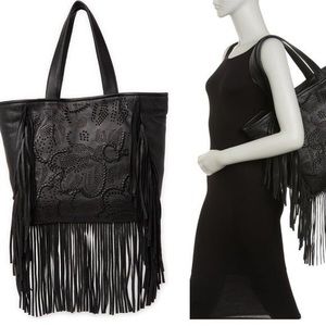 Frye Vivian Fringed Black Leather Bag
